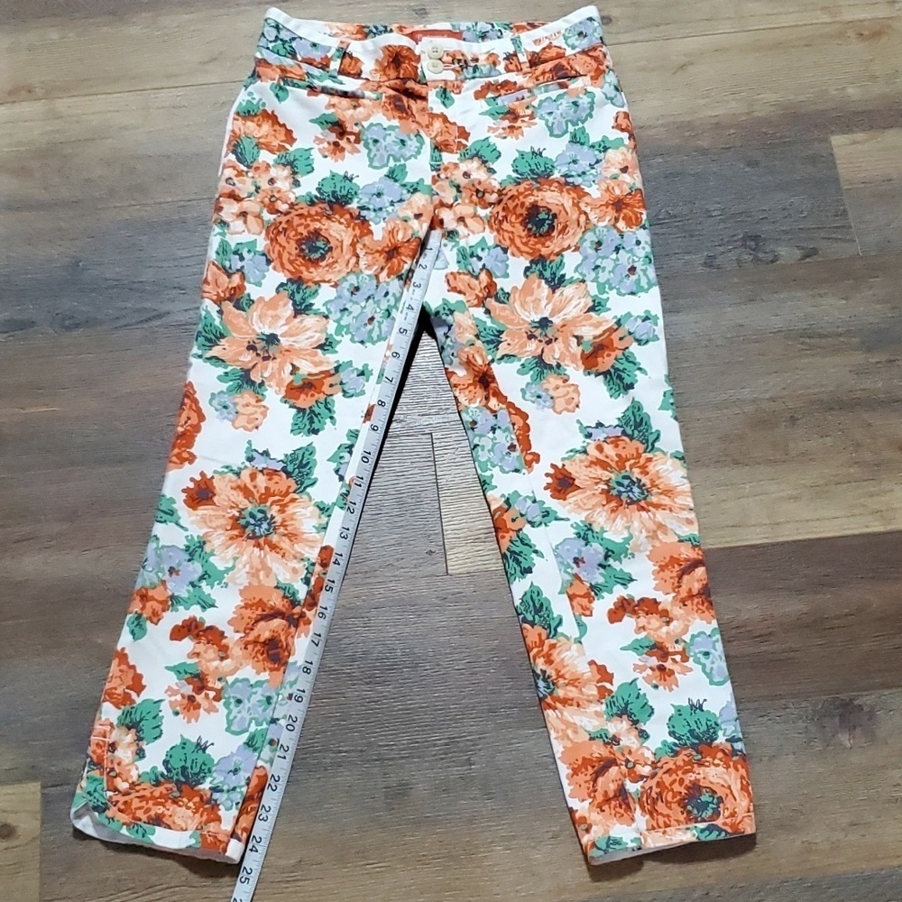 Cartonnier anthropologie floral crop ponte pants euc blue orange